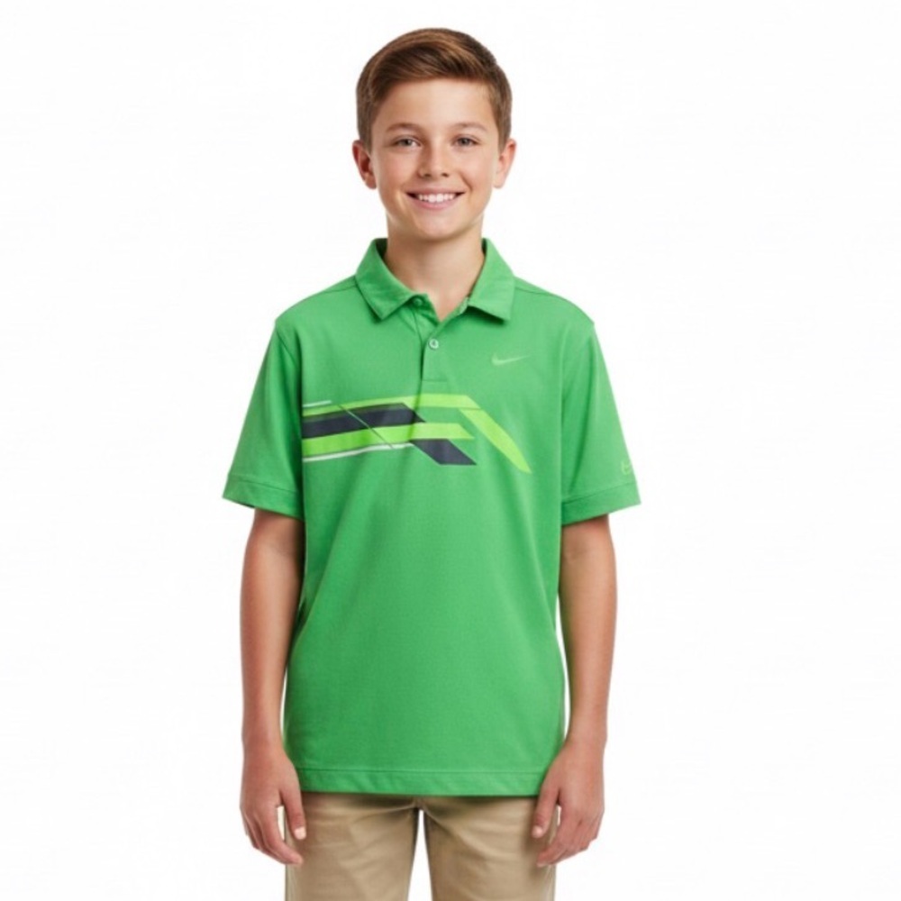 Nike Drifit Activewear Green Golf Shirt for Preteen Boy, Youth Large, Preloved